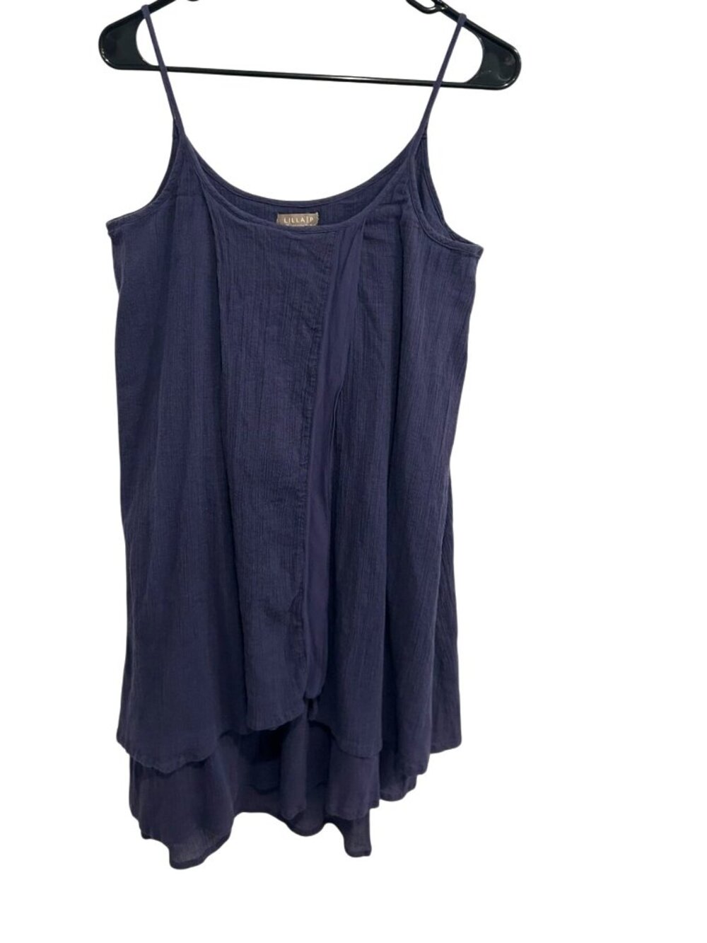 Lilla P Large Navy Blue Double Layer Crinkle Cotton Tunic Dress Minimalist Boho